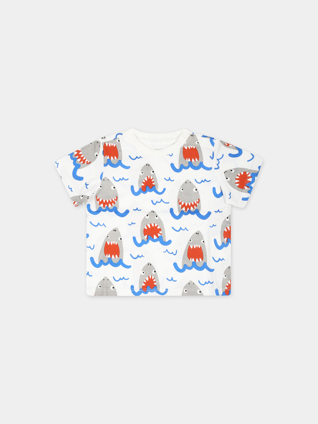 White t-shirt for baby boy with shark print